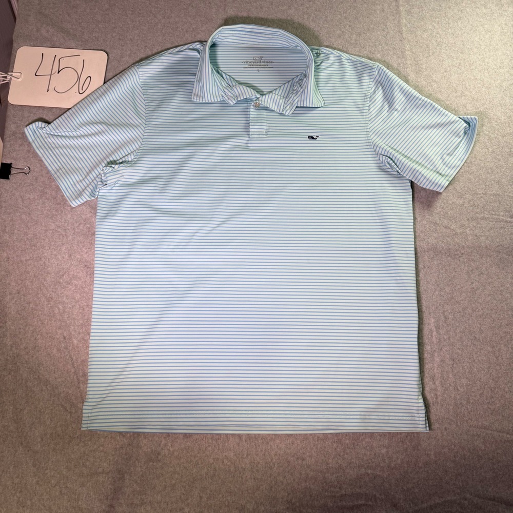 Vineyard Vines Performance Polo Shirt Mens Large Blue White Striped Golf Whale